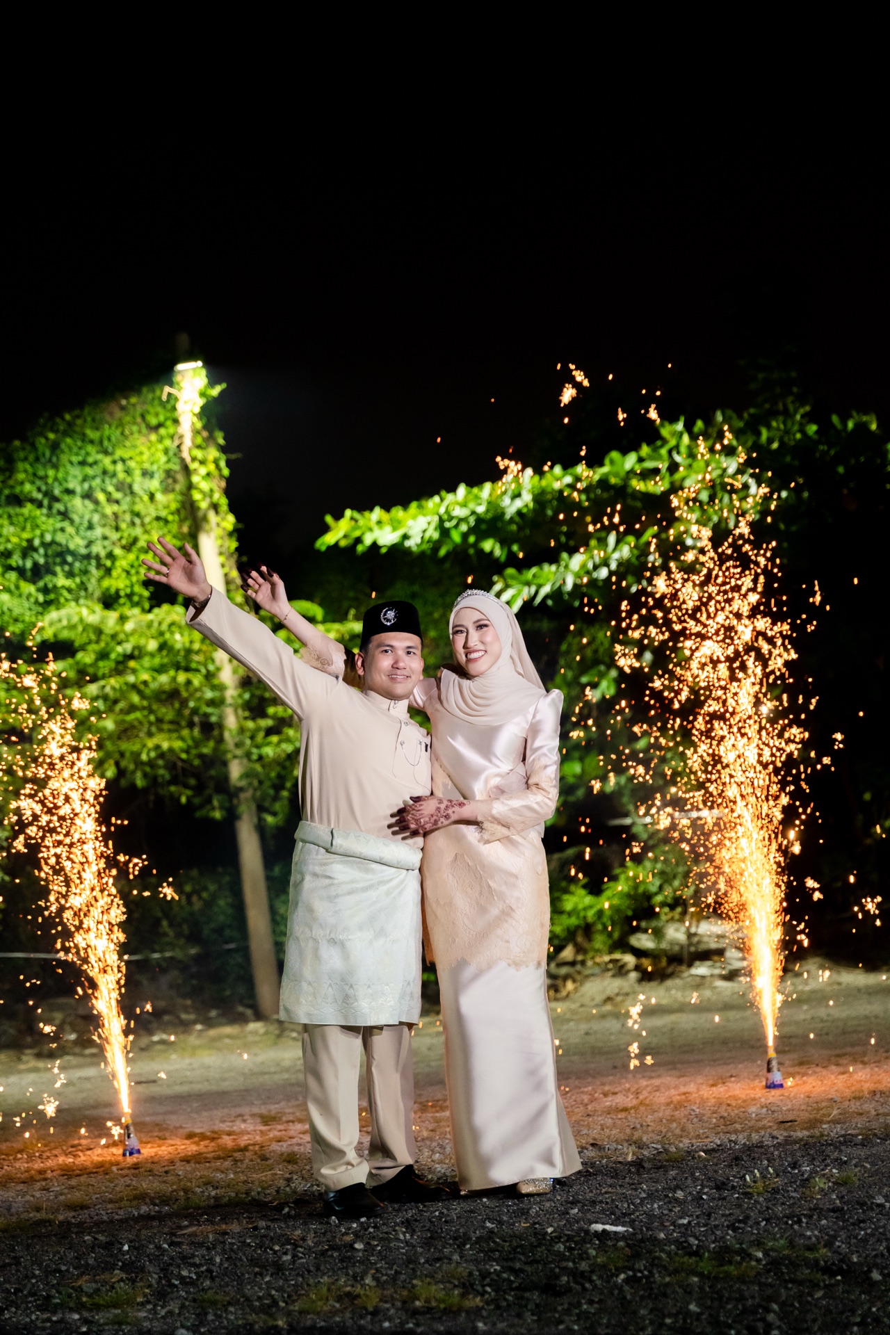 Wedding celebration with glowing sparklers